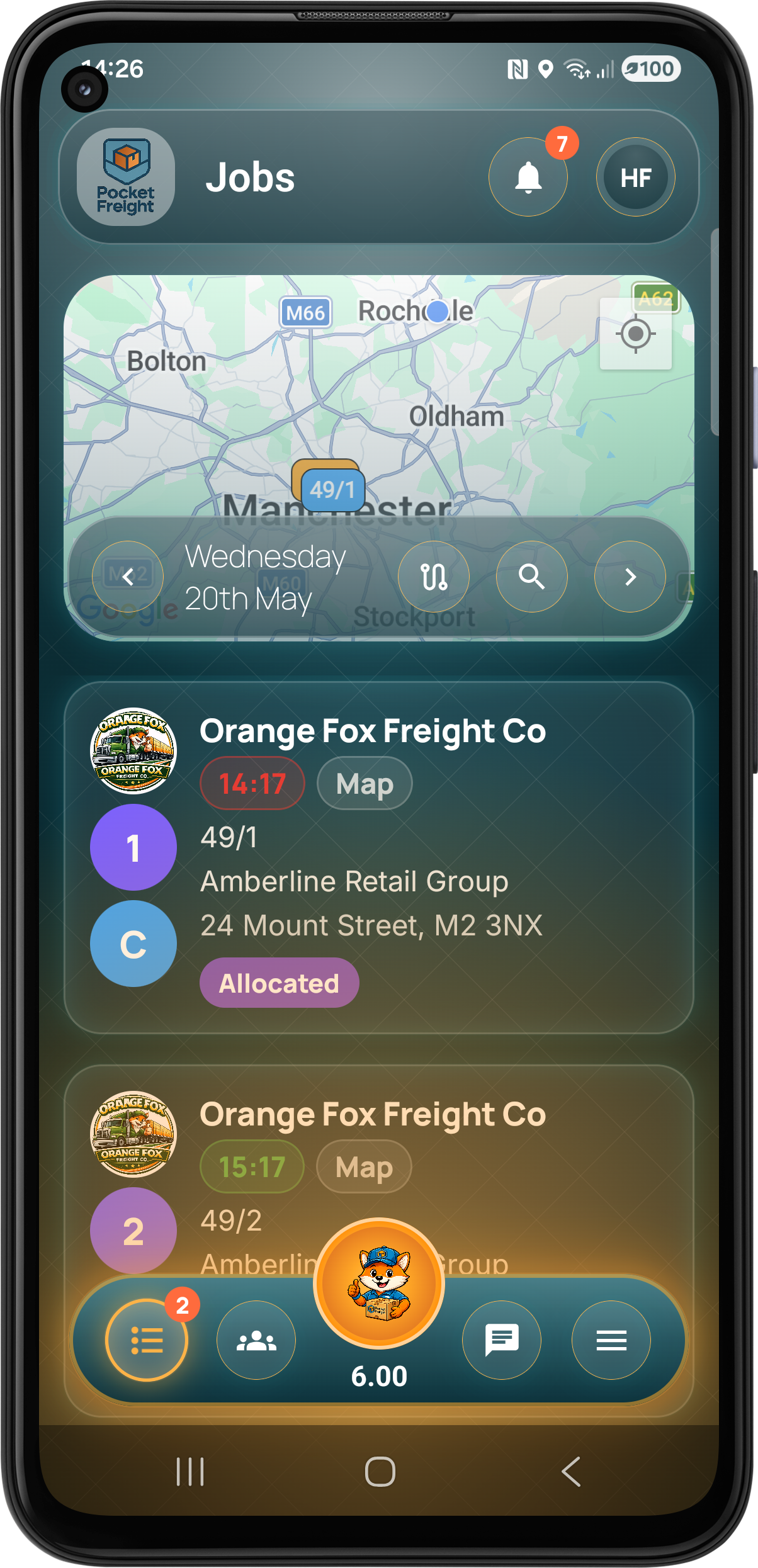Pocket Freight driver job list layout preview