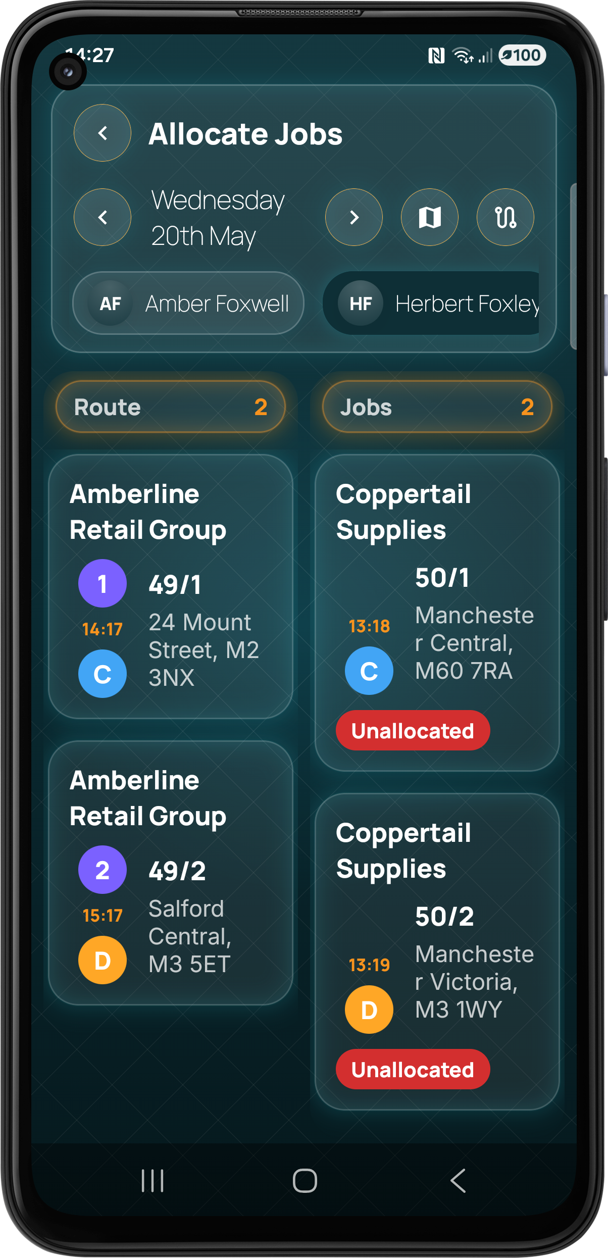 Pocket Freight drag and drop map route optimization planner panel screen preview
