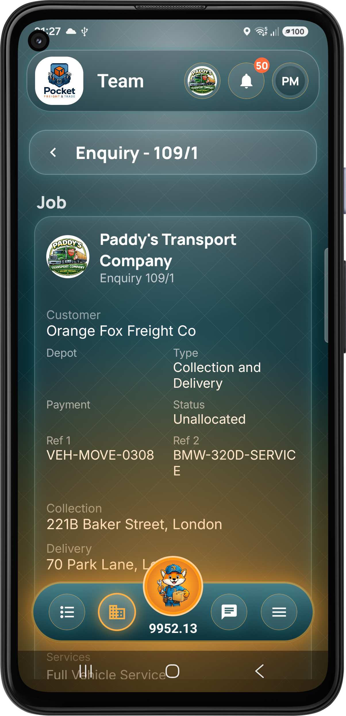 Admin enquiry job and stage details