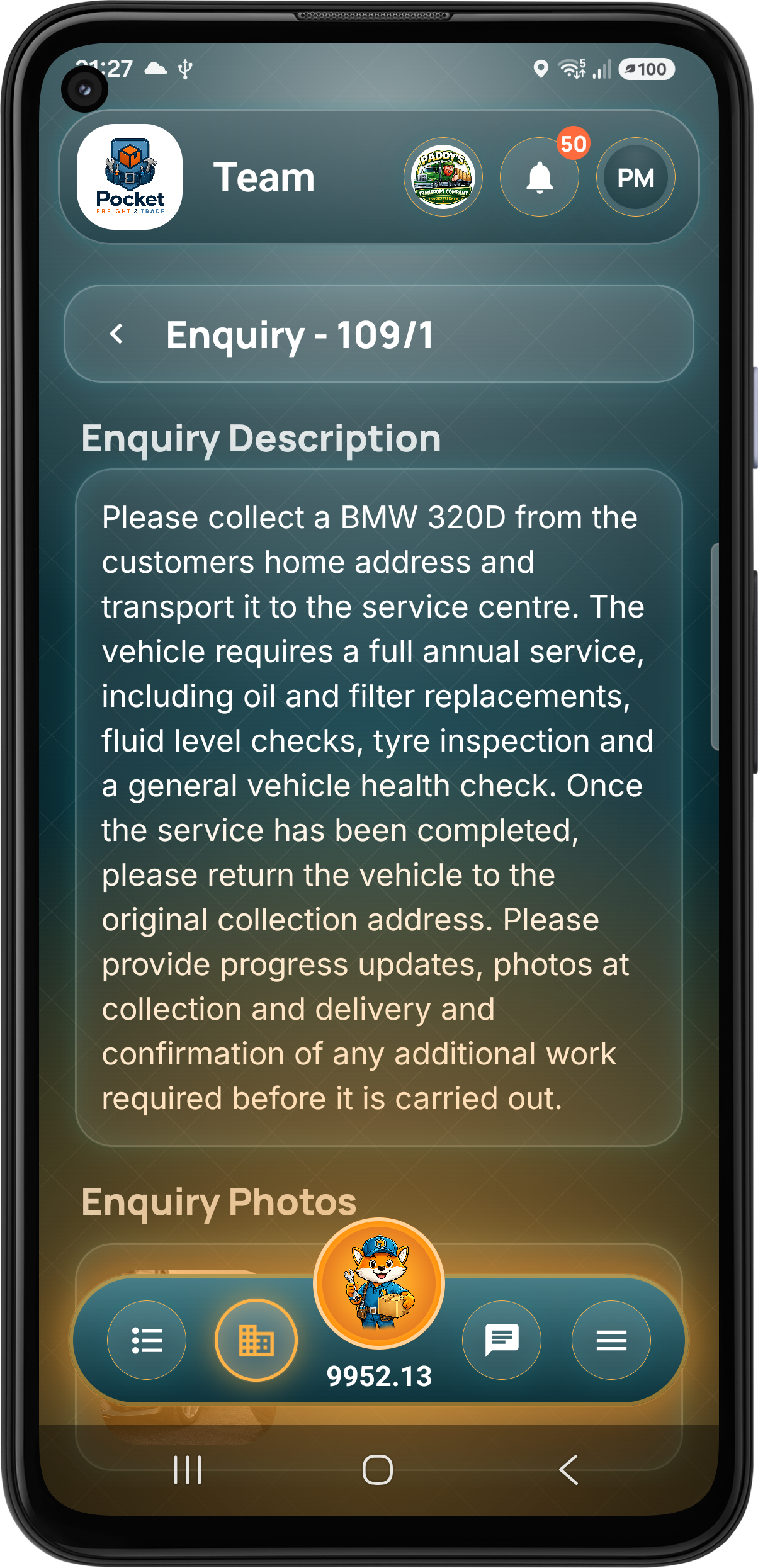 Admin enquiry description