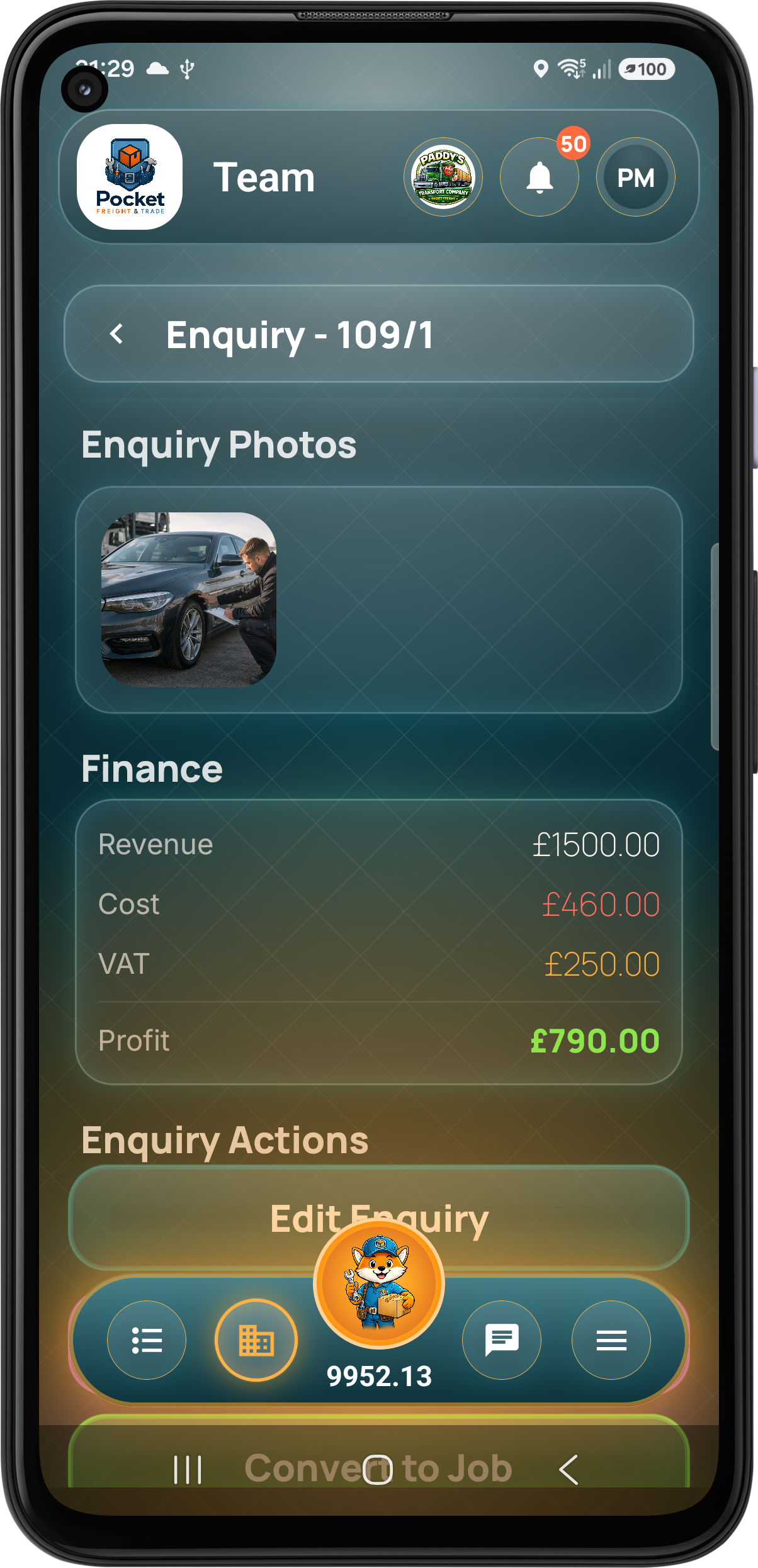 Admin enquiry photos and finance
