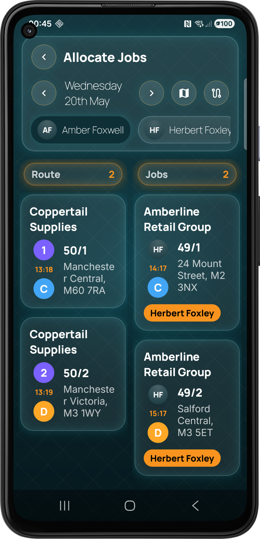Pocket Freight allocate jobs screen