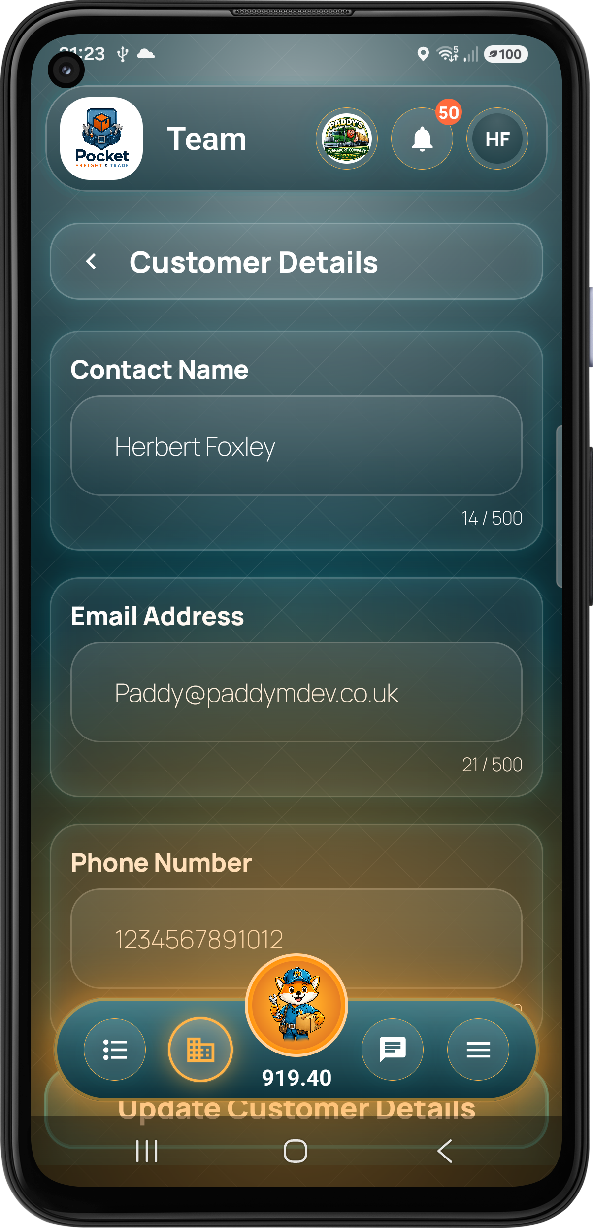 Customer editing contact details