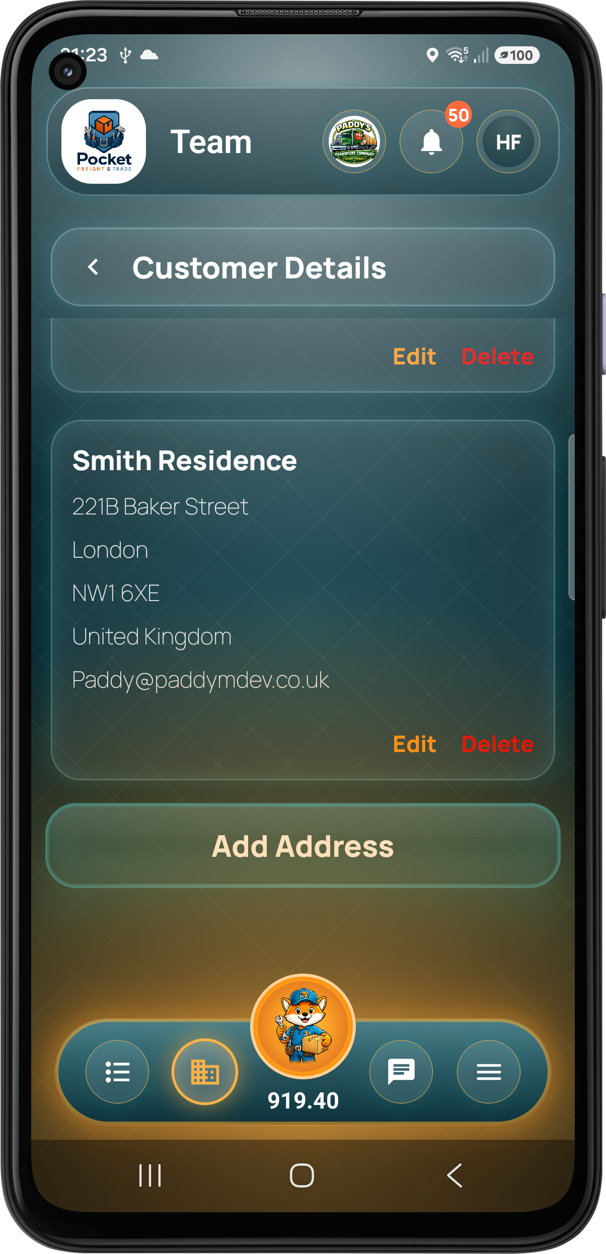 Customer address book