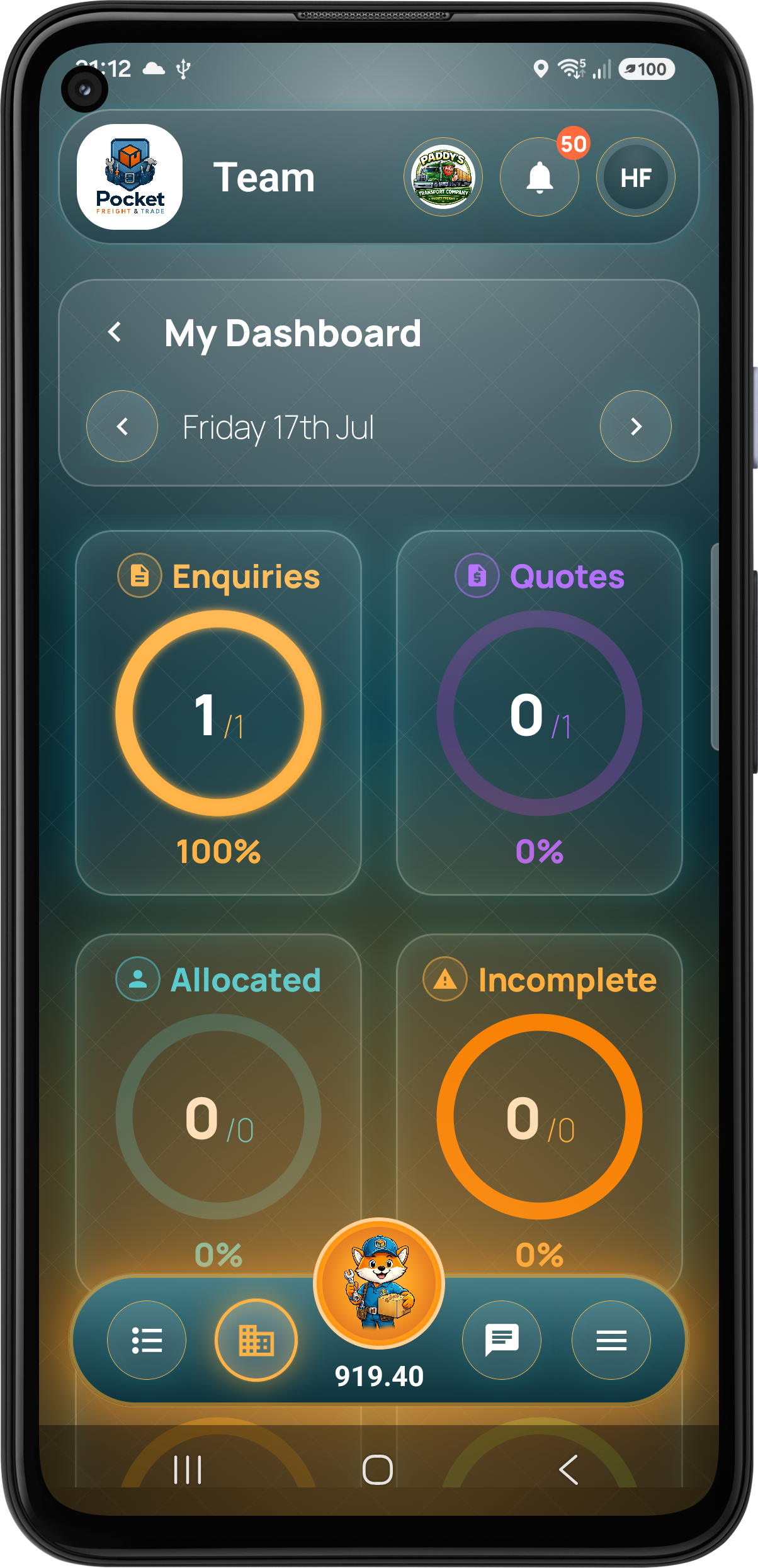 Customer dashboard enquiry quote allocated and incomplete counts