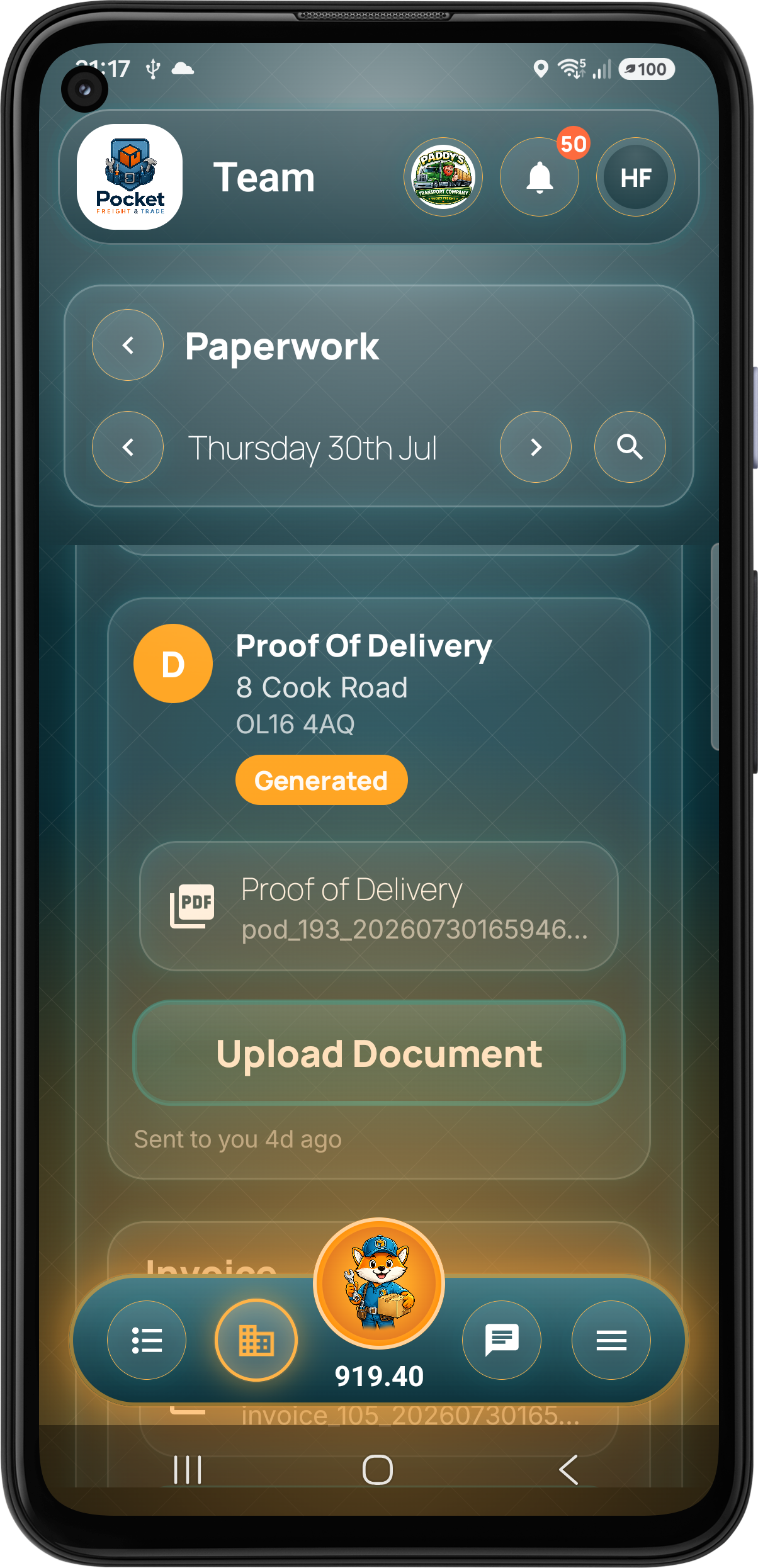 Customer proof of delivery document