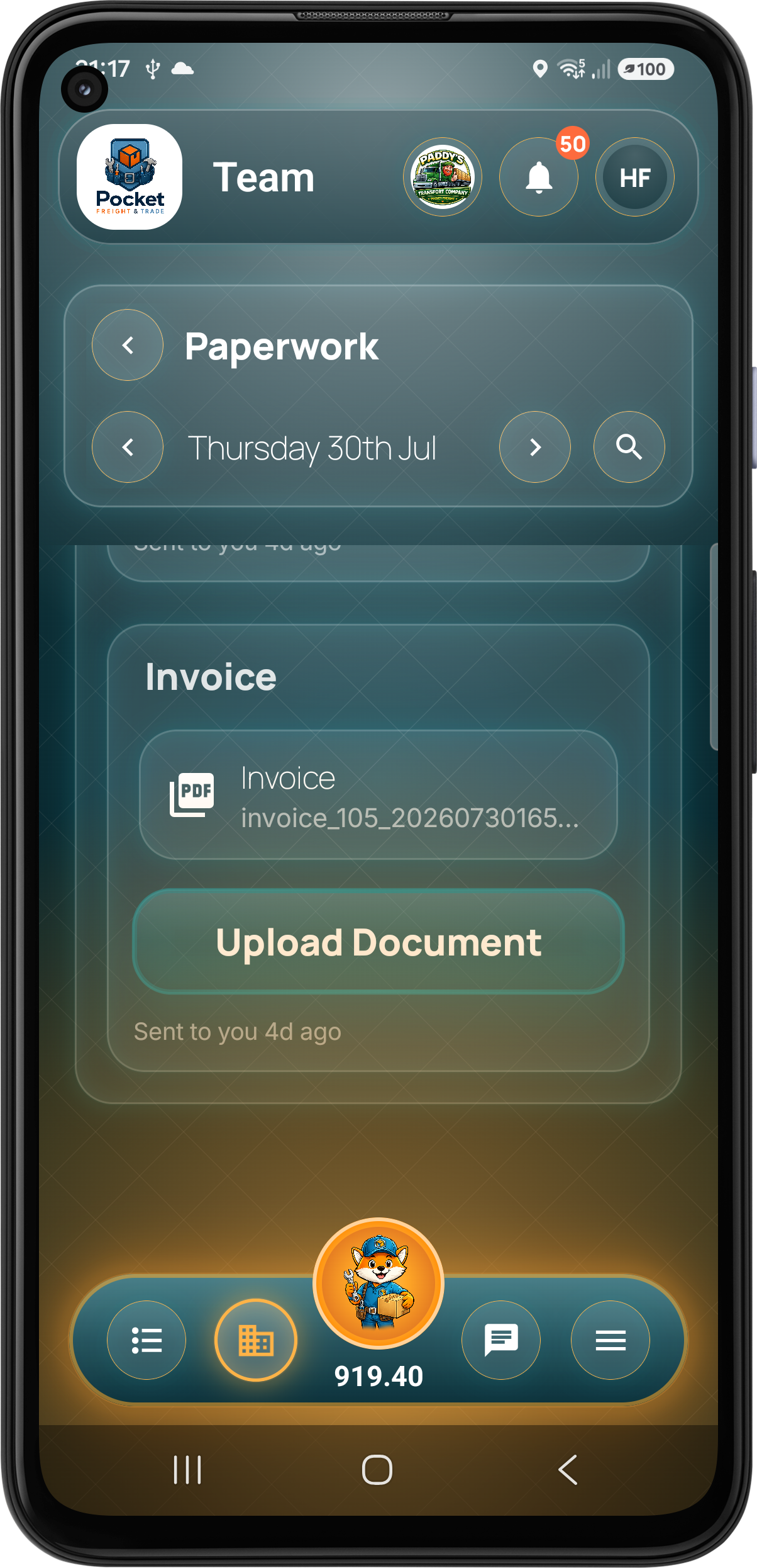 Customer invoice document