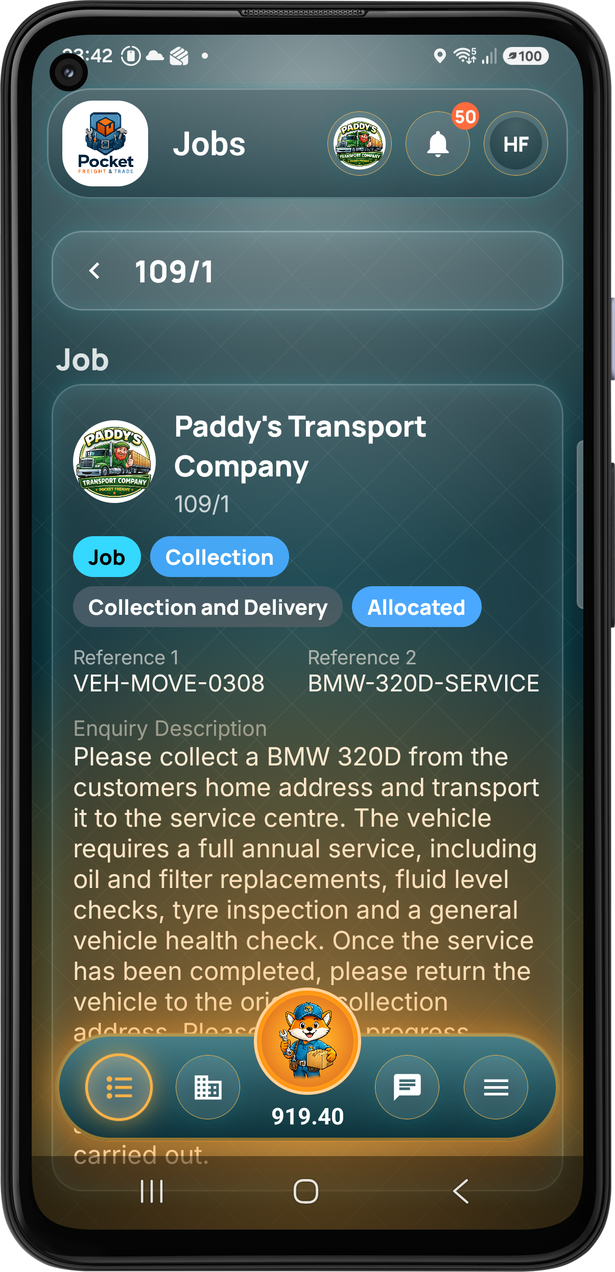 Customer tracking job overview