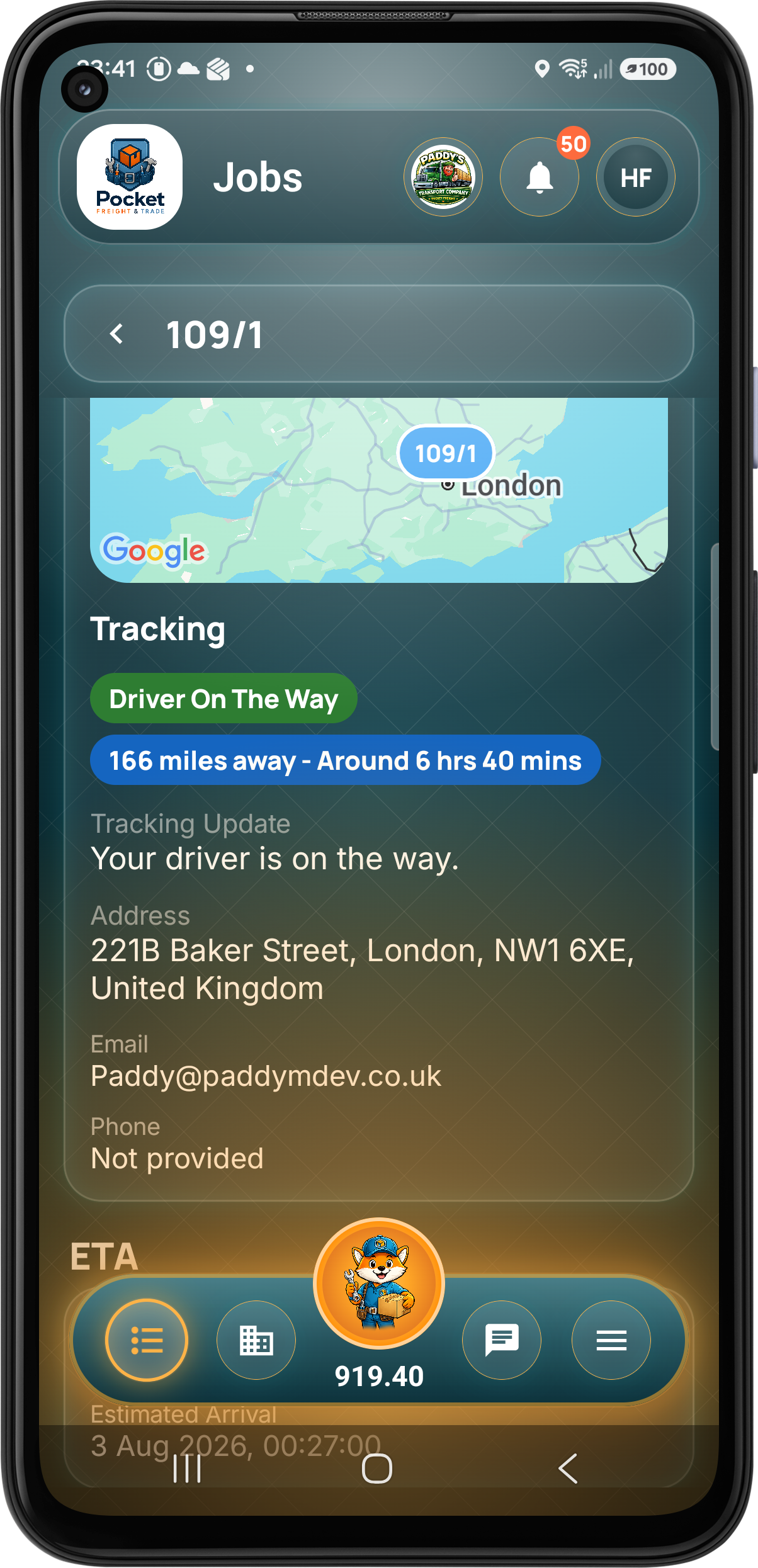Customer tracking ETA and product detail
