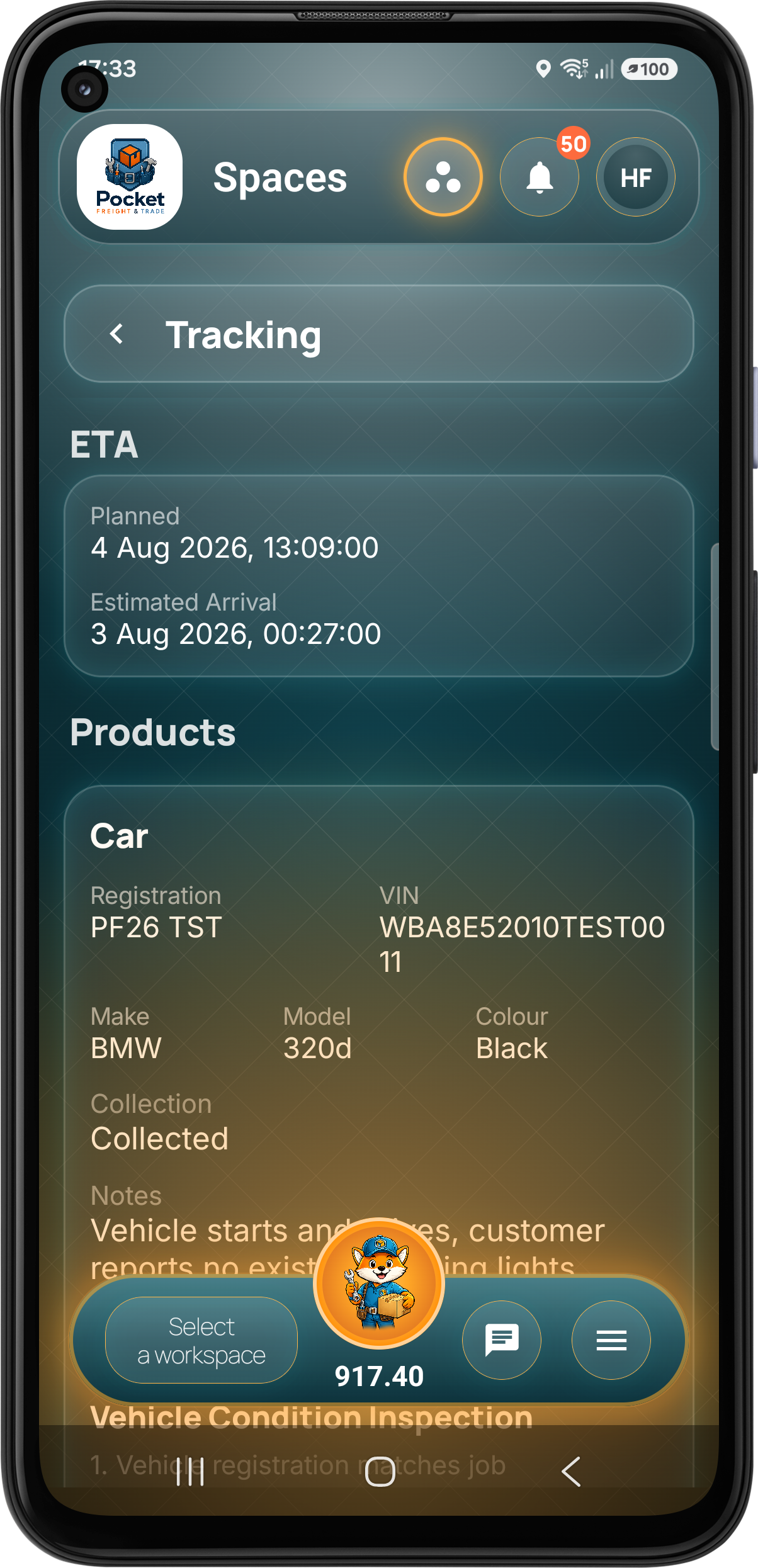 Tracked job product detail