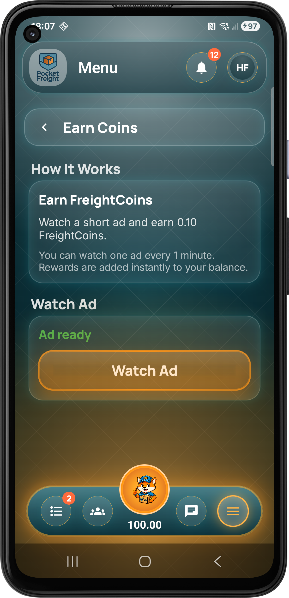 Pocket Freight earn coins