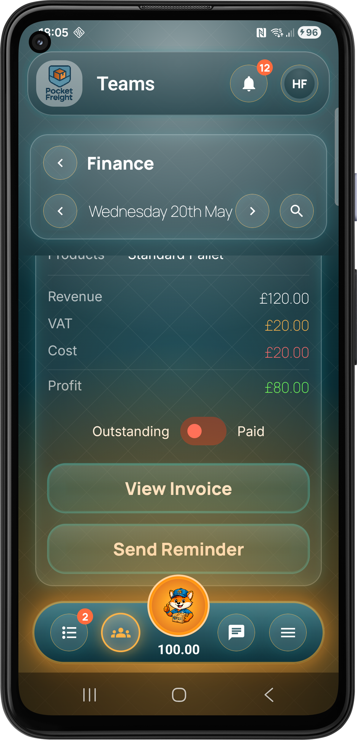 Pocket Freight finance invoice screen three