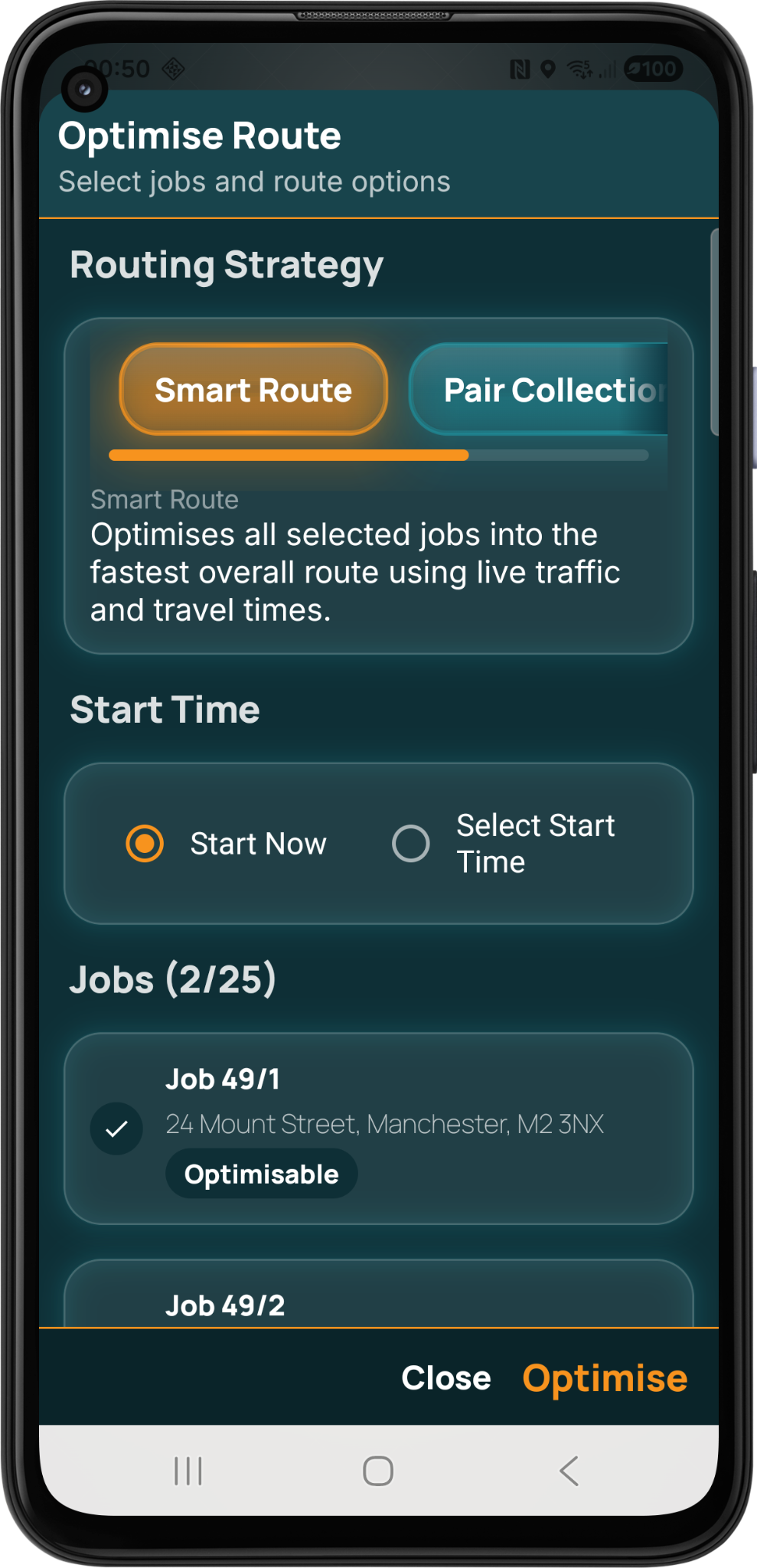 Pocket Freight optimise route screen
