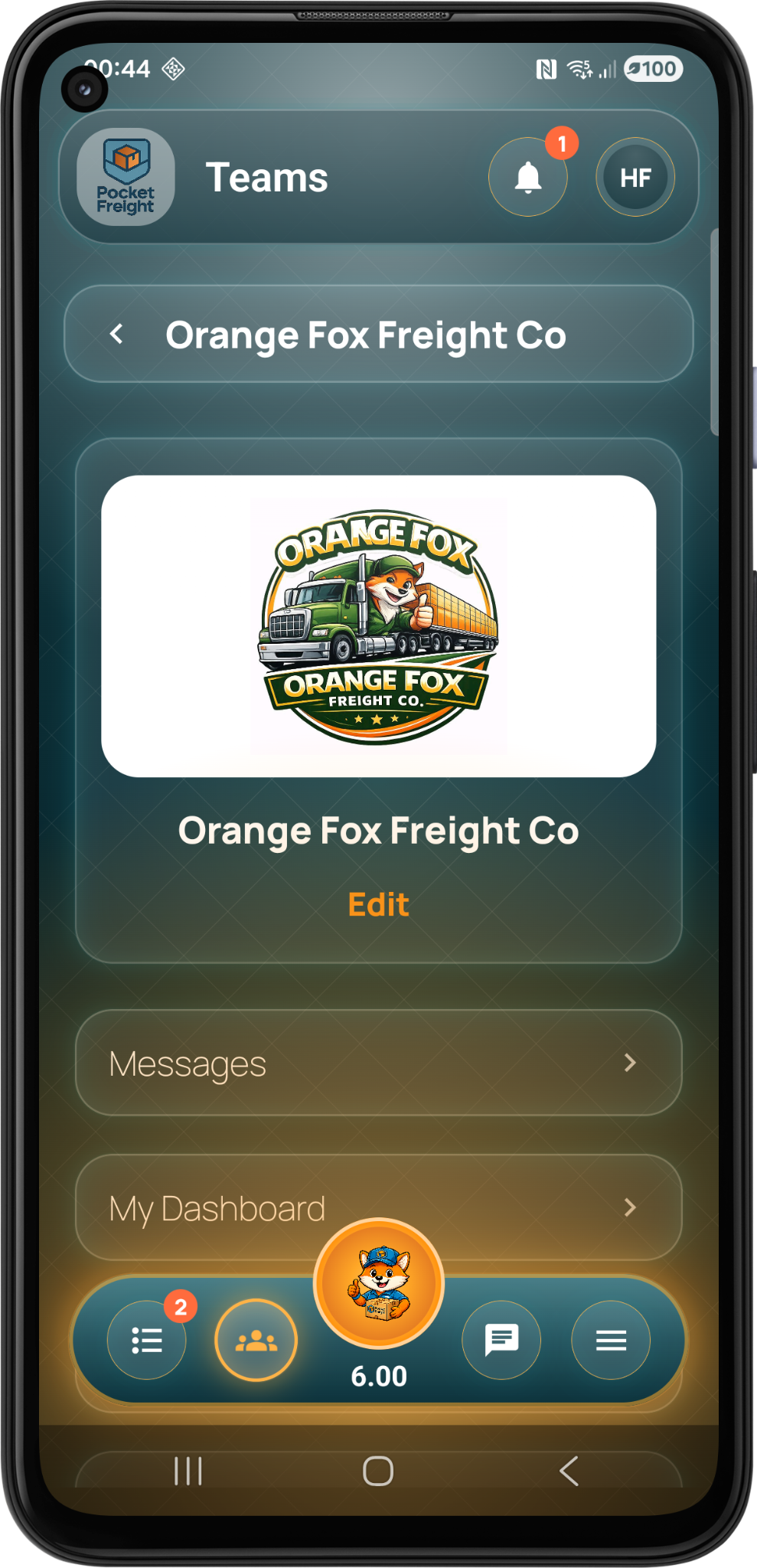Pocket Freight team screen
